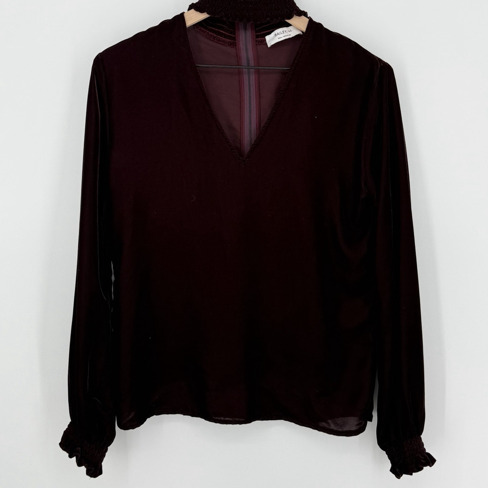 Bailey 44 S Port Wine Velvet Truth Serum Top Blouse Cutout Mock V Neck $168